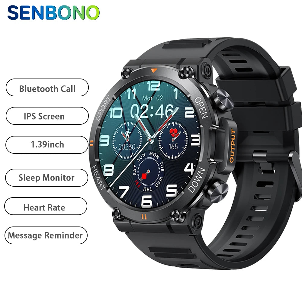 SENBONO Rugged Military Smart Watch For Men Waterproof