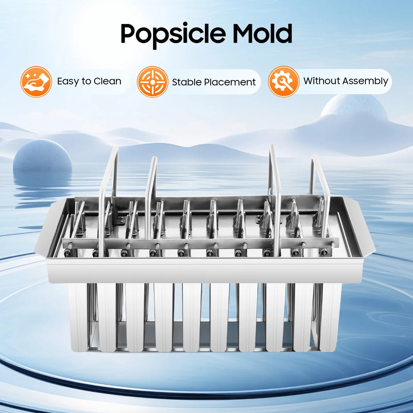 20 Cavity Stainless Steel Popsicle Maker Mold with Sticks, DIY Ice Cream Mold for Home, Party, Restaurant Bulk Treats
