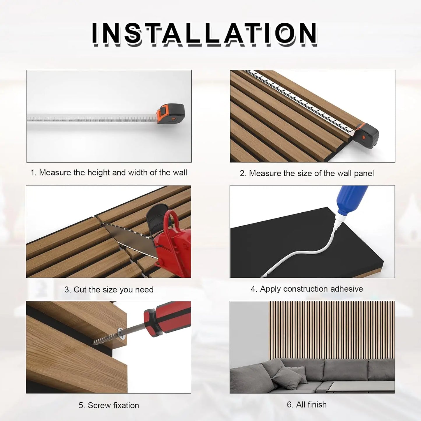 Wood Panels for Wall, 4-Piece 96" x 12.6" Soundproof Wood Slat Wall Panel for Interior Wall Decor Noise Cancelling(Dark Walnut)