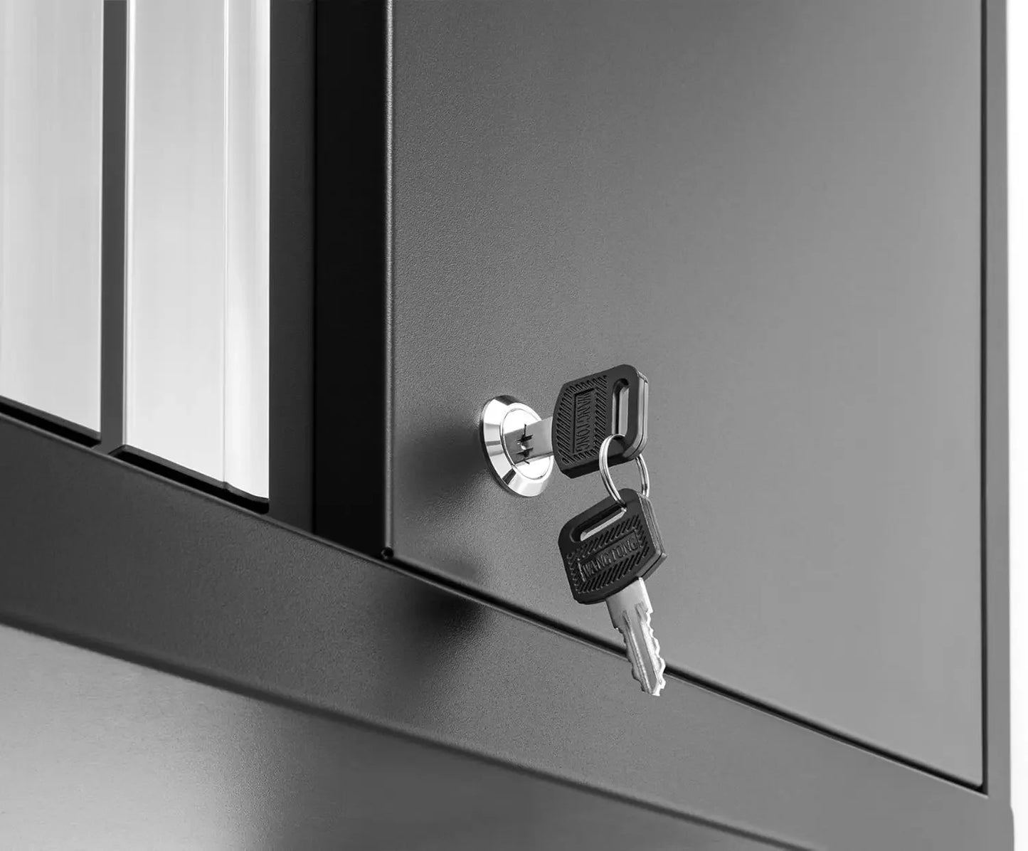 Bold Steel Garage Cabinets Set With Bamboo Worktop