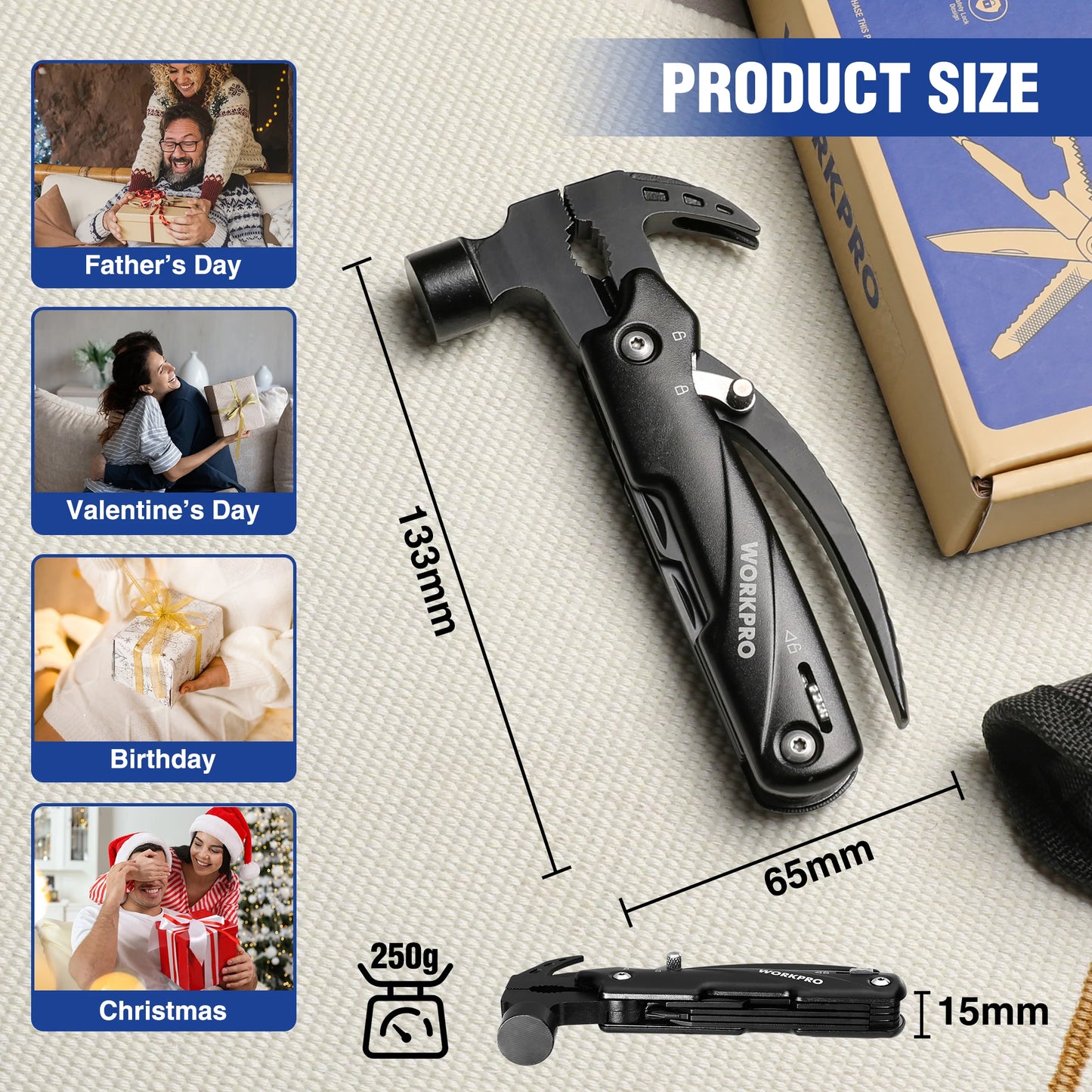 WORKPRO 12 In 1 Hammer Multitool Claw Hammer With Sheath
