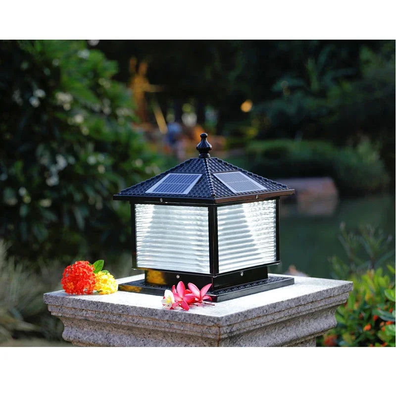 Hongcui Solar Post Lamp LED Outdoor Creative Striped Glass Simple Pillar Light Waterproof IP65 for Home Villa Courtyard