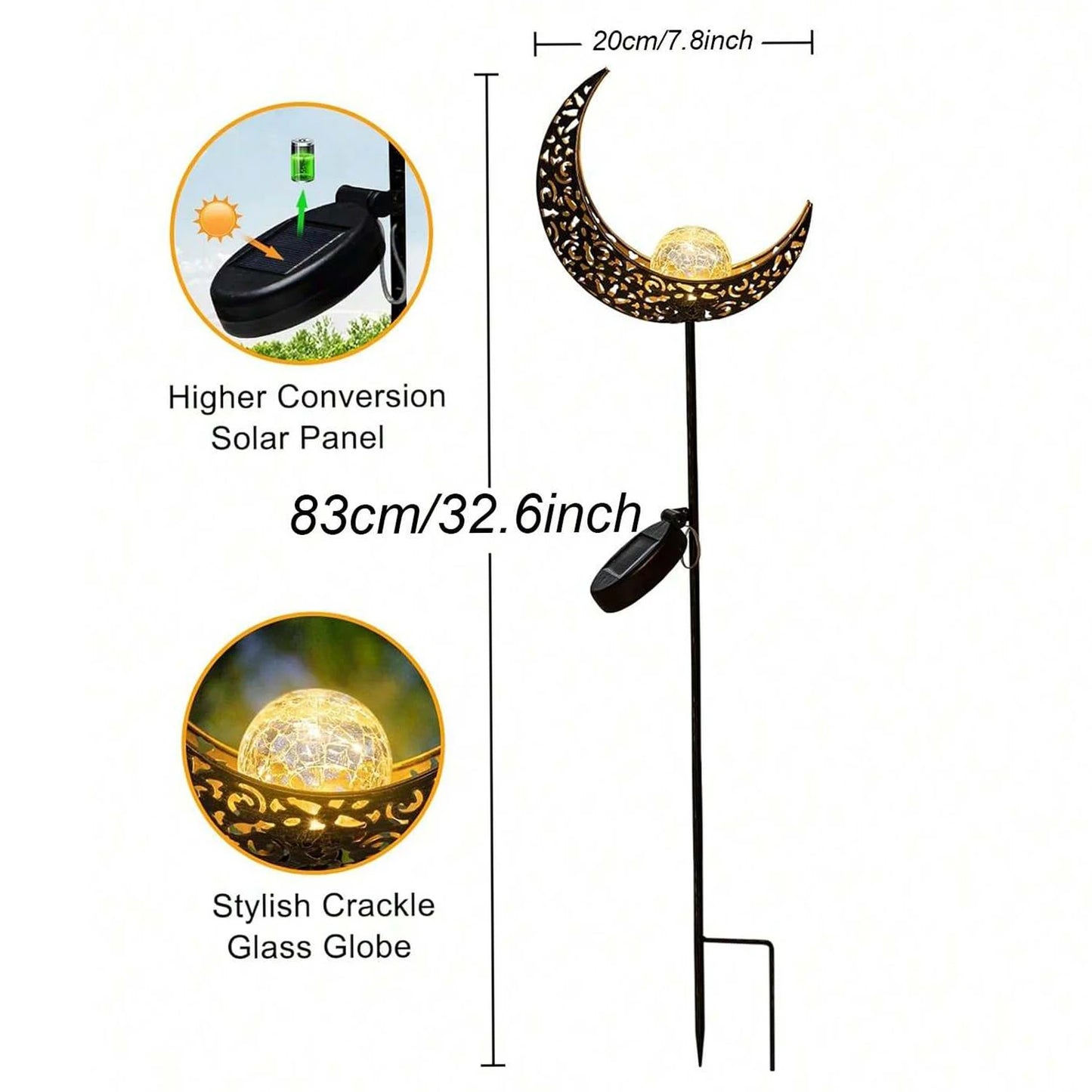 Solar Garden Lights Outdoor Decor,Moon Fairy Crackle Glass Lights,Warm White LED Metal Stake Ornament,Unique Gift for Gardening