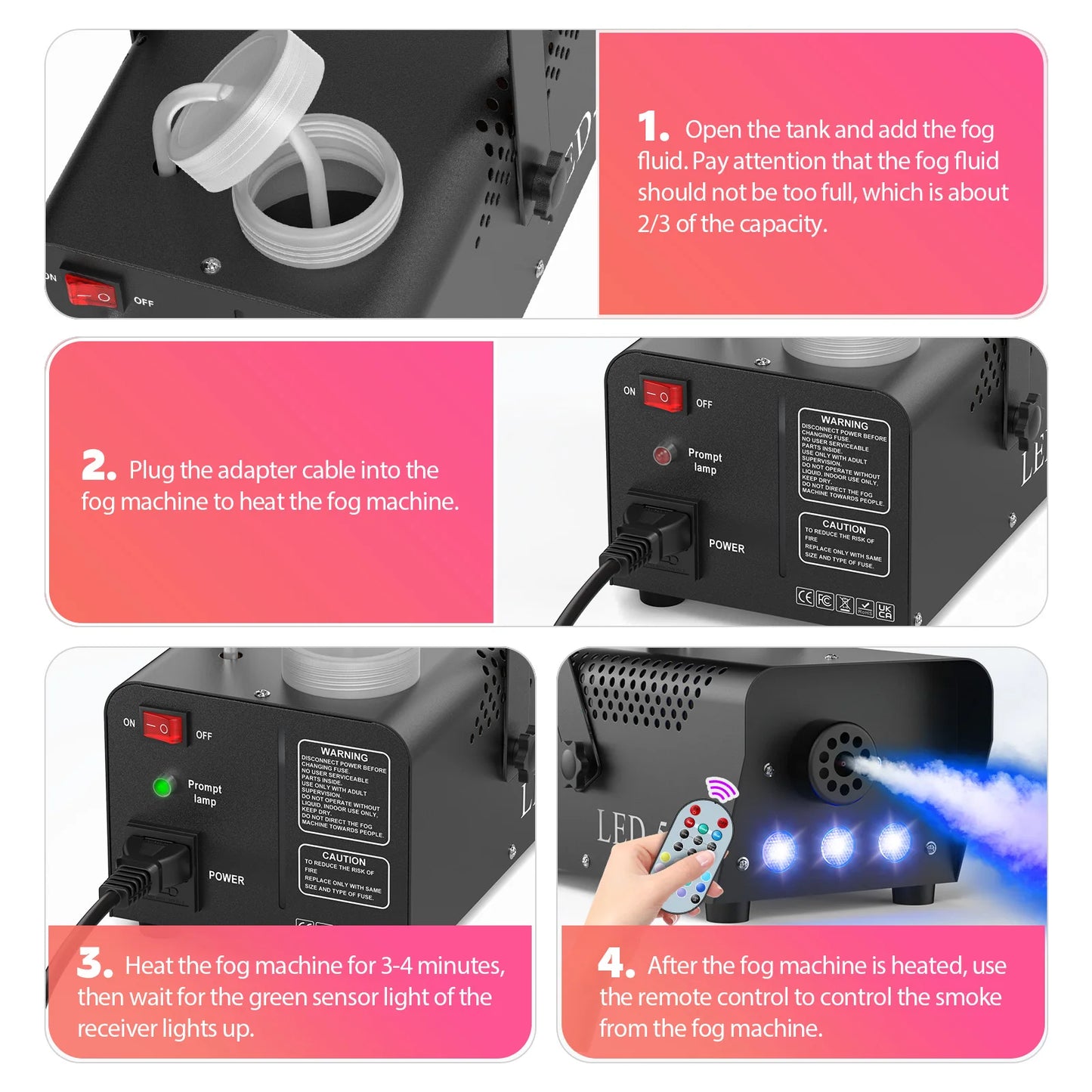 500W Smoke Machine With LED Fog Effects And Remote Control
