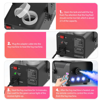 500W Smoke Machine With LED Fog Effects And Remote Control