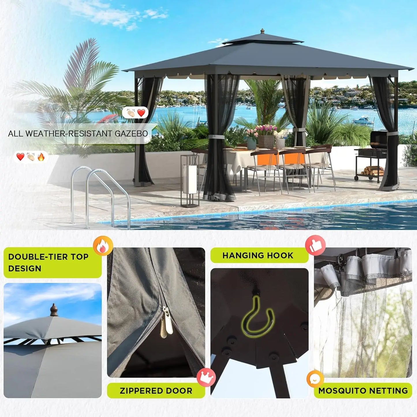 XMSJHign-concerned Gazebo With Mosquito Netting for Outdoors