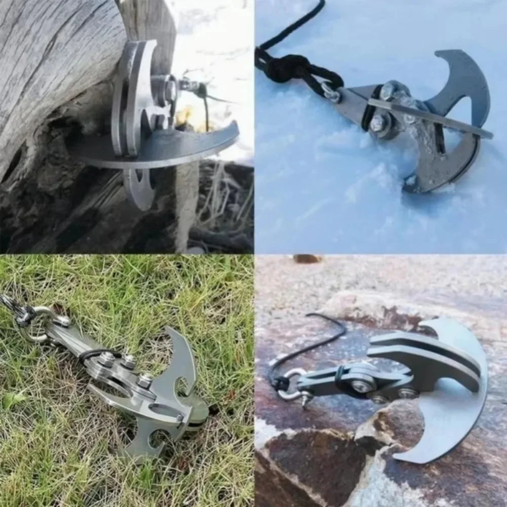Stainless Steel Folding Grappling Hook Carabiner Multitool Outdoor Survival