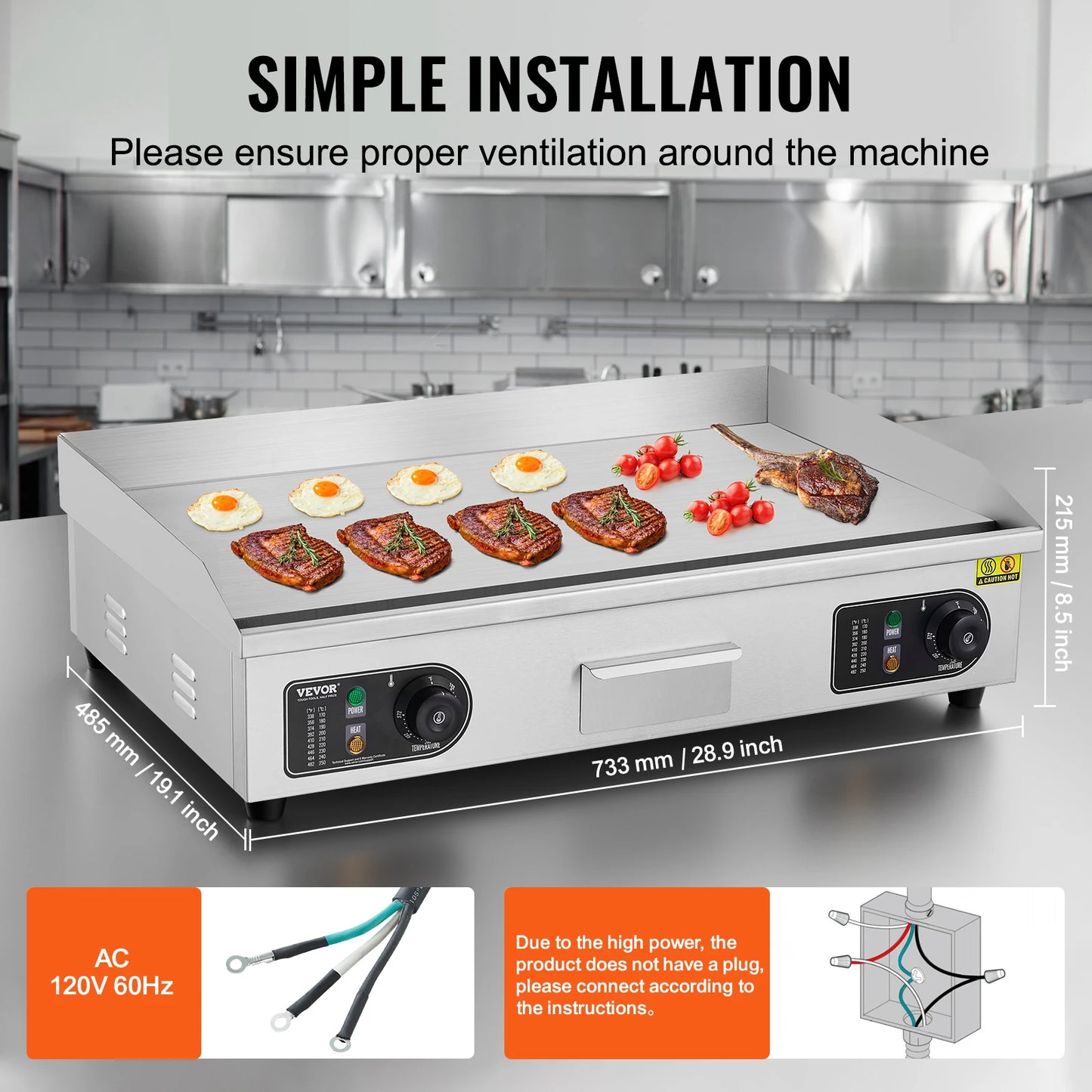 Commercial Electric Countertop Griddle 2800W With Adjustable Temperature