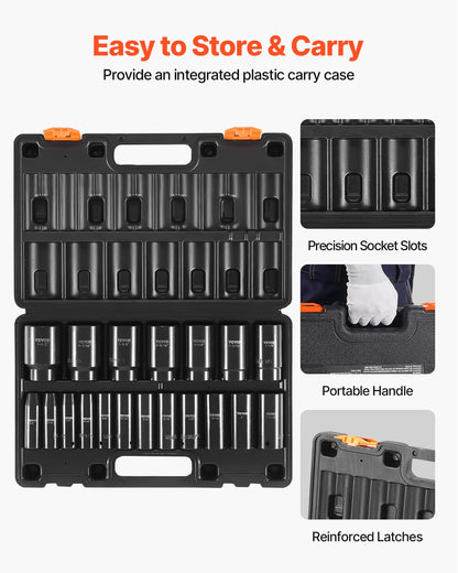 SucceBuy 19Piece Impact Socket Set 6Point Deep Sockets