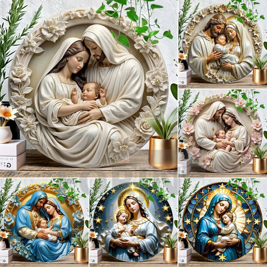 2D "Nativity" Christmas Themed Art Wreath Round Metal Sign,Home,room,Cafe, Farmhouse Office Wall Decor,Jesus Enthusiasts's Gift