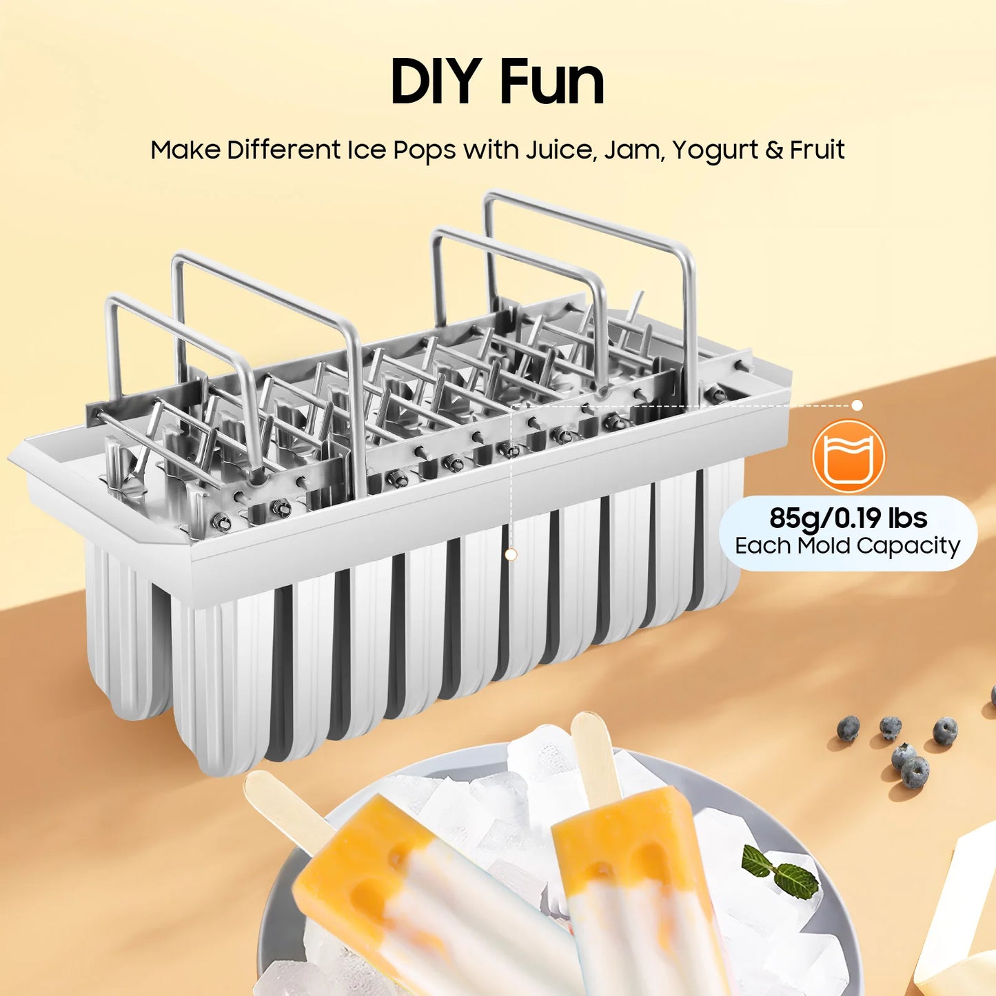 20 Cavity Stainless Steel Popsicle Maker Mold with Sticks, DIY Ice Cream Mold for Home, Party, Restaurant Bulk Treats