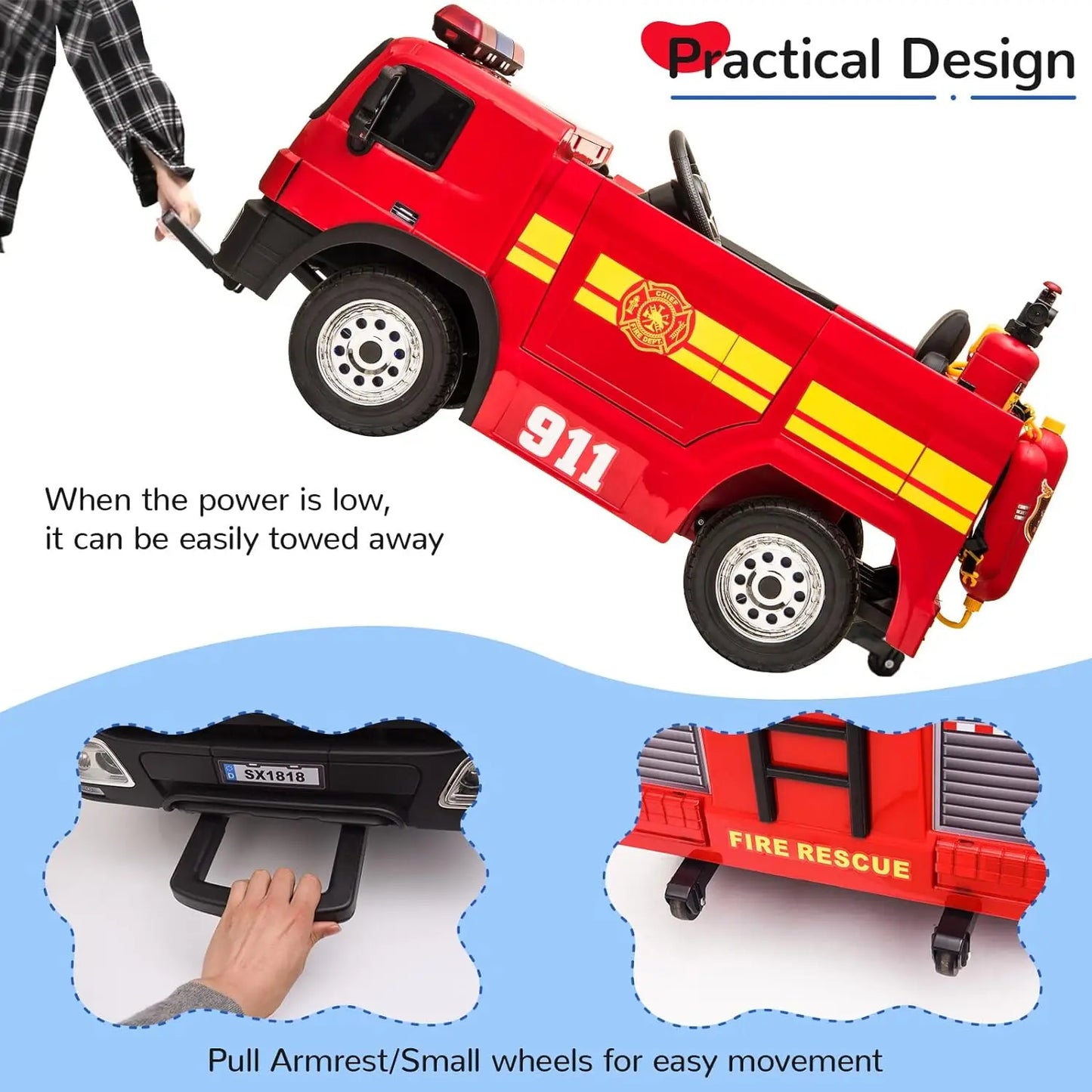 12V Ride On Fire Truck With Remote For Kids