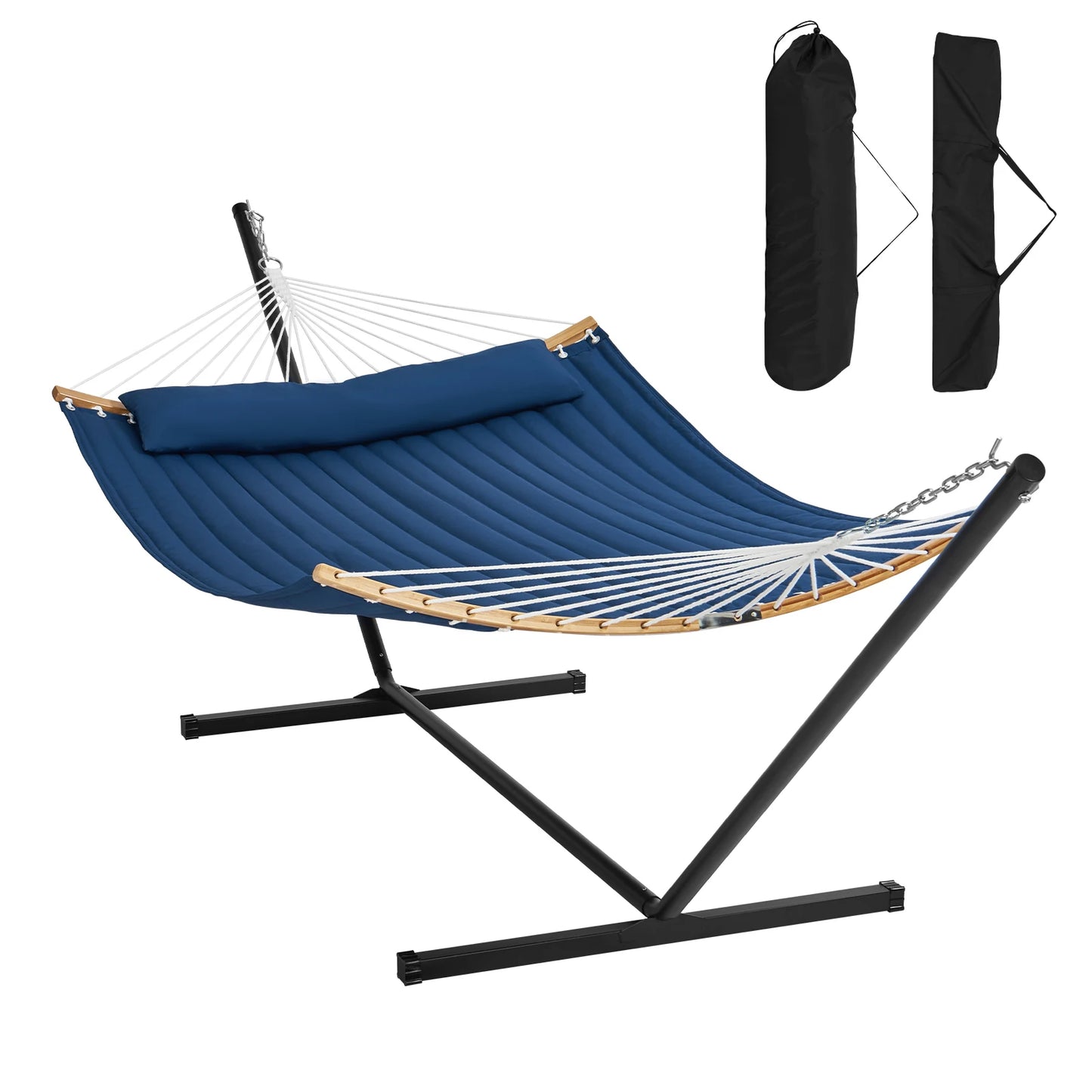 SucceBuy Two Person Hammock With Curved Spreader Bar And Stand