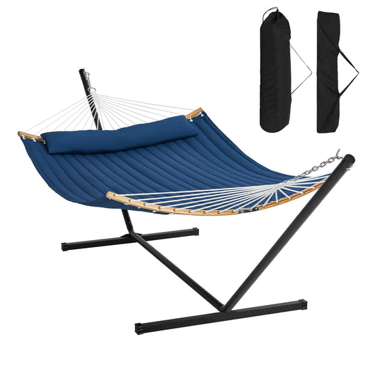 SucceBuy Two Person Hammock With Curved Spreader Bar And Stand