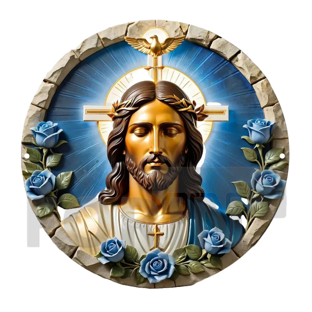 2D "Nativity" Christmas Themed Art Wreath Round Metal Sign,Home,room,Cafe, Farmhouse Office Wall Decor,Jesus Enthusiasts's Gift