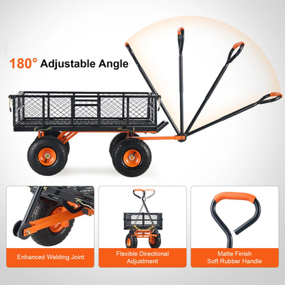 Garden Cart Sturdy Metal Wagon Versatile Dumping Wheelbarrow with 400 Capacity