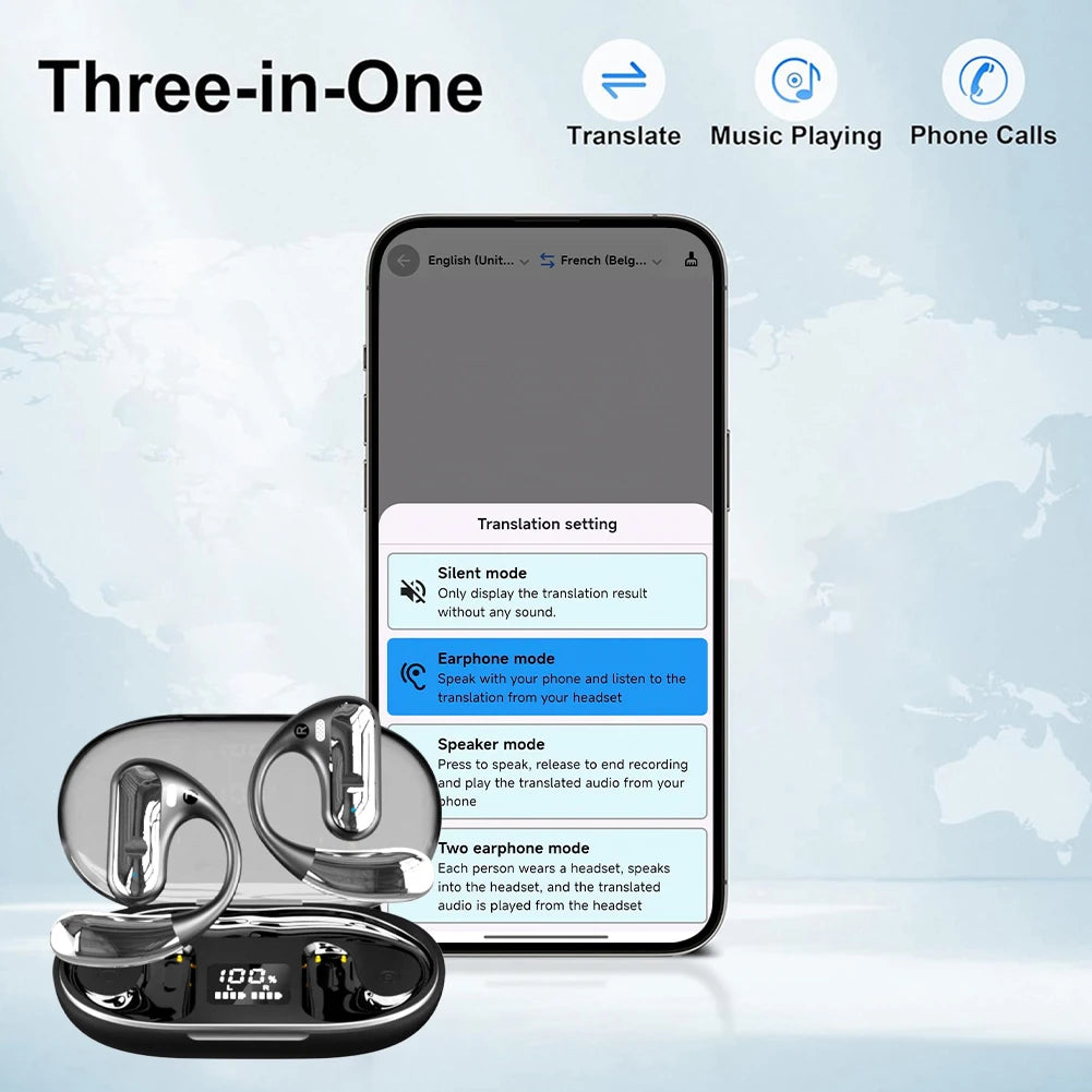 144 Languages AI Translator Earbuds Bluetooth-Compatible 5.3 Real-Time Translation Earphones Noise Cancelling Wireless Earphone