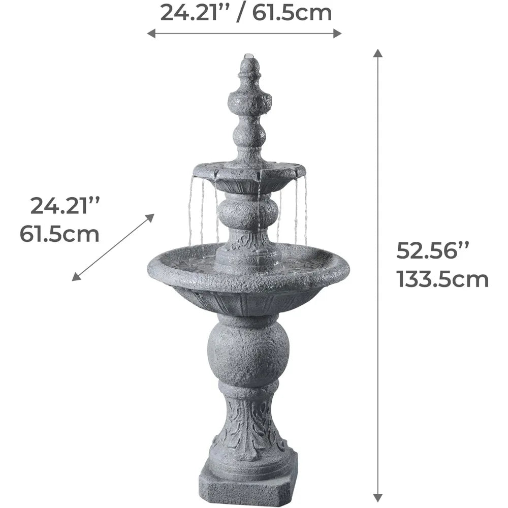 Two-Tier Outdoor Water Fountain with Icy Stone Texture for Serene Living Spaces