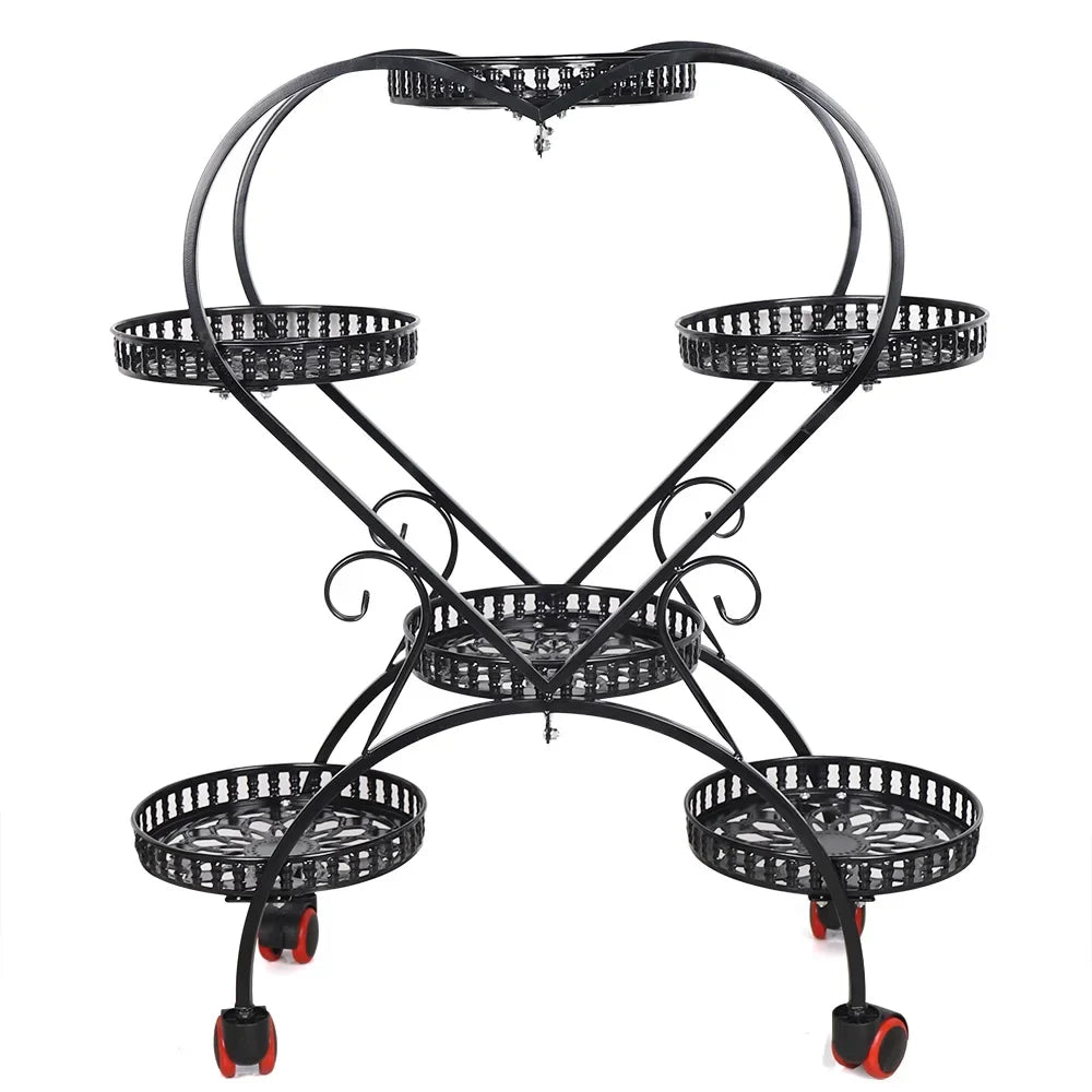Heart Shaped 6 Pots Plant Flower Stand Metal Holder Shelf Black Storage Rack forn Living Room Indoor Garden Application