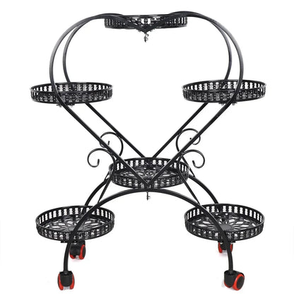 Heart Shaped 6 Pots Plant Flower Stand Metal Holder Shelf Black Storage Rack forn Living Room Indoor Garden Application