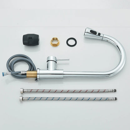 Chrome Kitchen Faucet Deck Mounted Pull Out Spout Kitchen Sink Mixer Tap Single Level Stream Sprayer Nozzle Mixer Tap