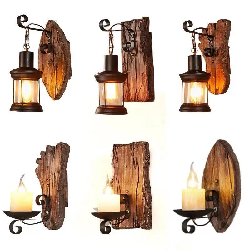 Retro Wooden Wall Lamp for Living Room Wood LED Sconces Cafe Bar Bedroom Bedside Industrial Style Home Decor Wall Light Fixtures