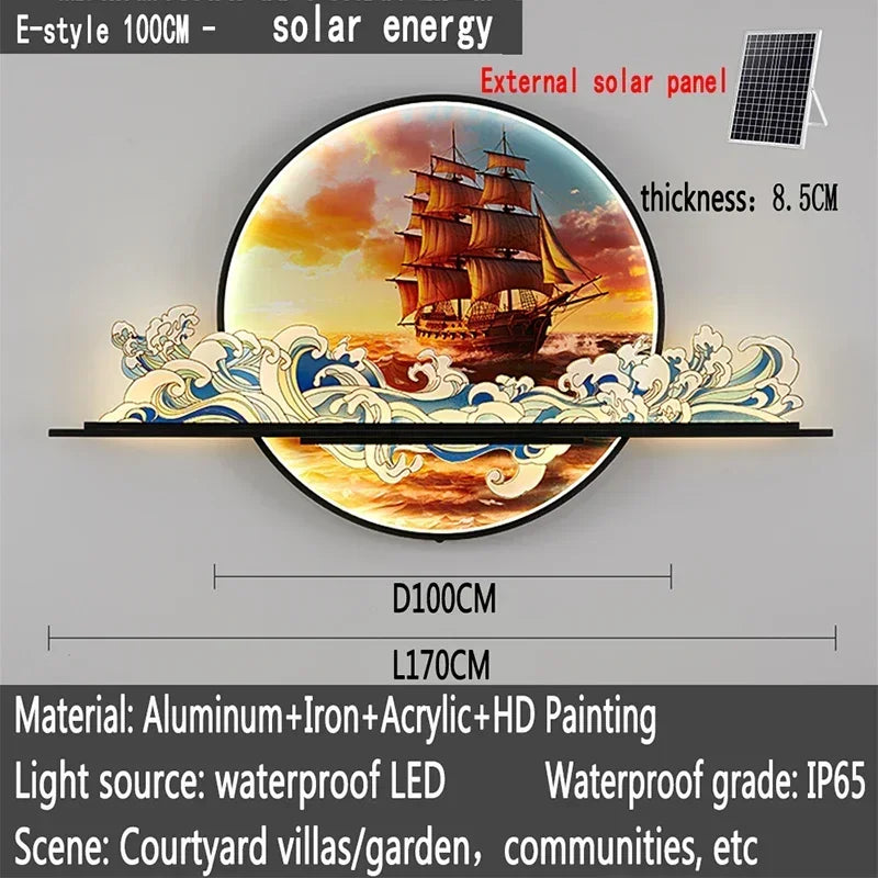 UFULA Solar Outdoor Mural Lamp 1 Meter Diameter Circular Landscape Waterproof Mural  Villa Courtyard Garden Decoration Painting