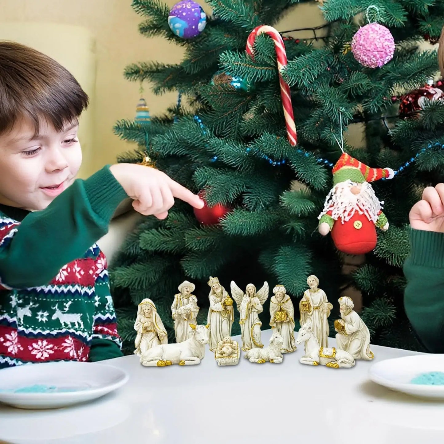 Nativity Set 11-Piece Nativity Scene Set Indoor Christmas Religious Figurine Ornament For Church Holiday Yard Door Kids Home