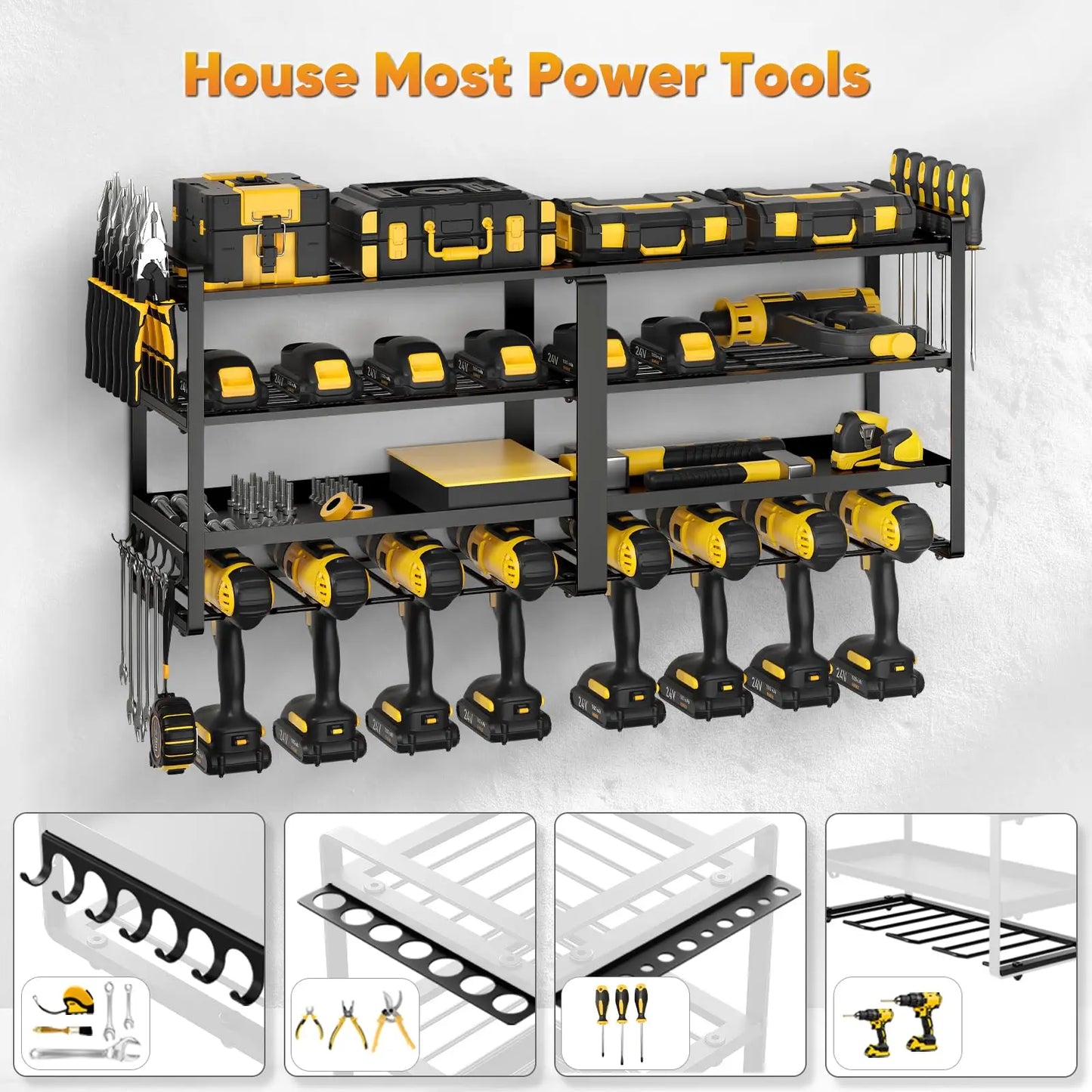 Power Tool Organizer Wall Mount Four Layer Drill Holder