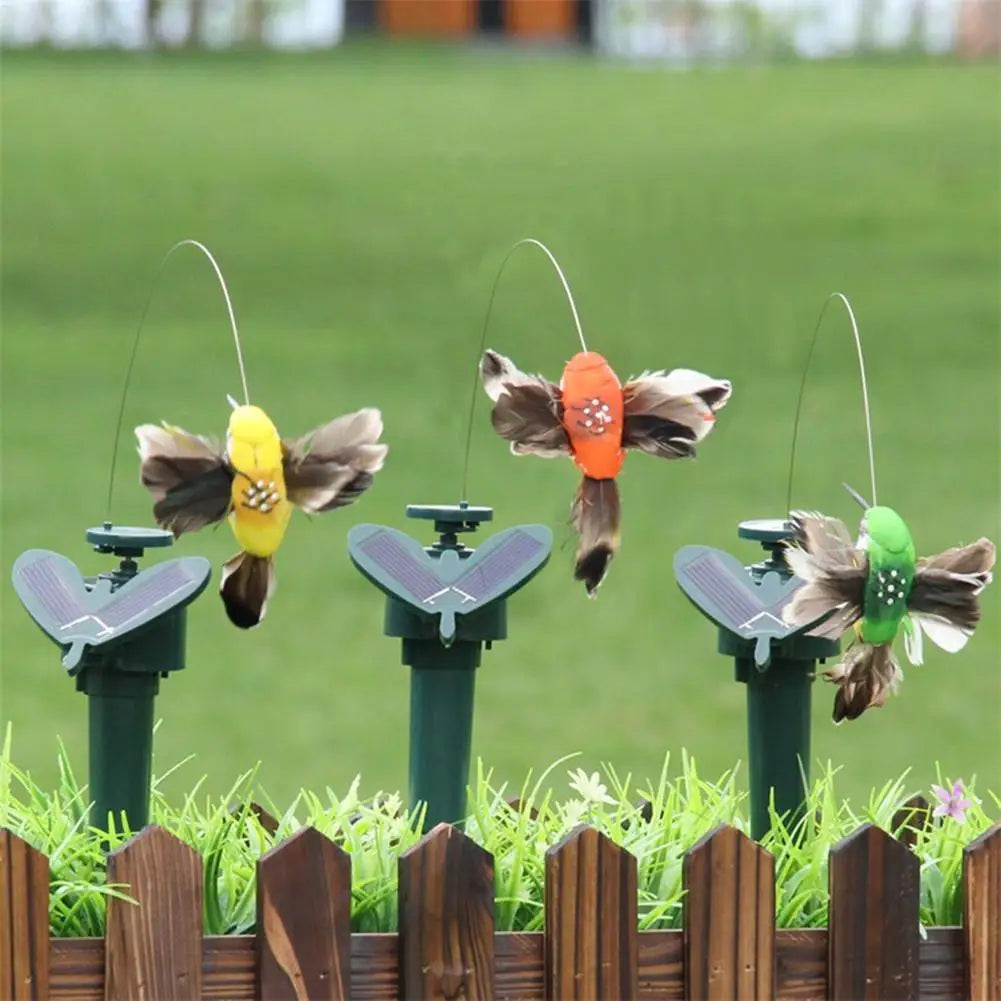 1pc Solar Rotating Bird Funny Flying Hummingbird Solar Powered Birds Stake Auto Flying Fluttering Toy Garden Decoration Ornament