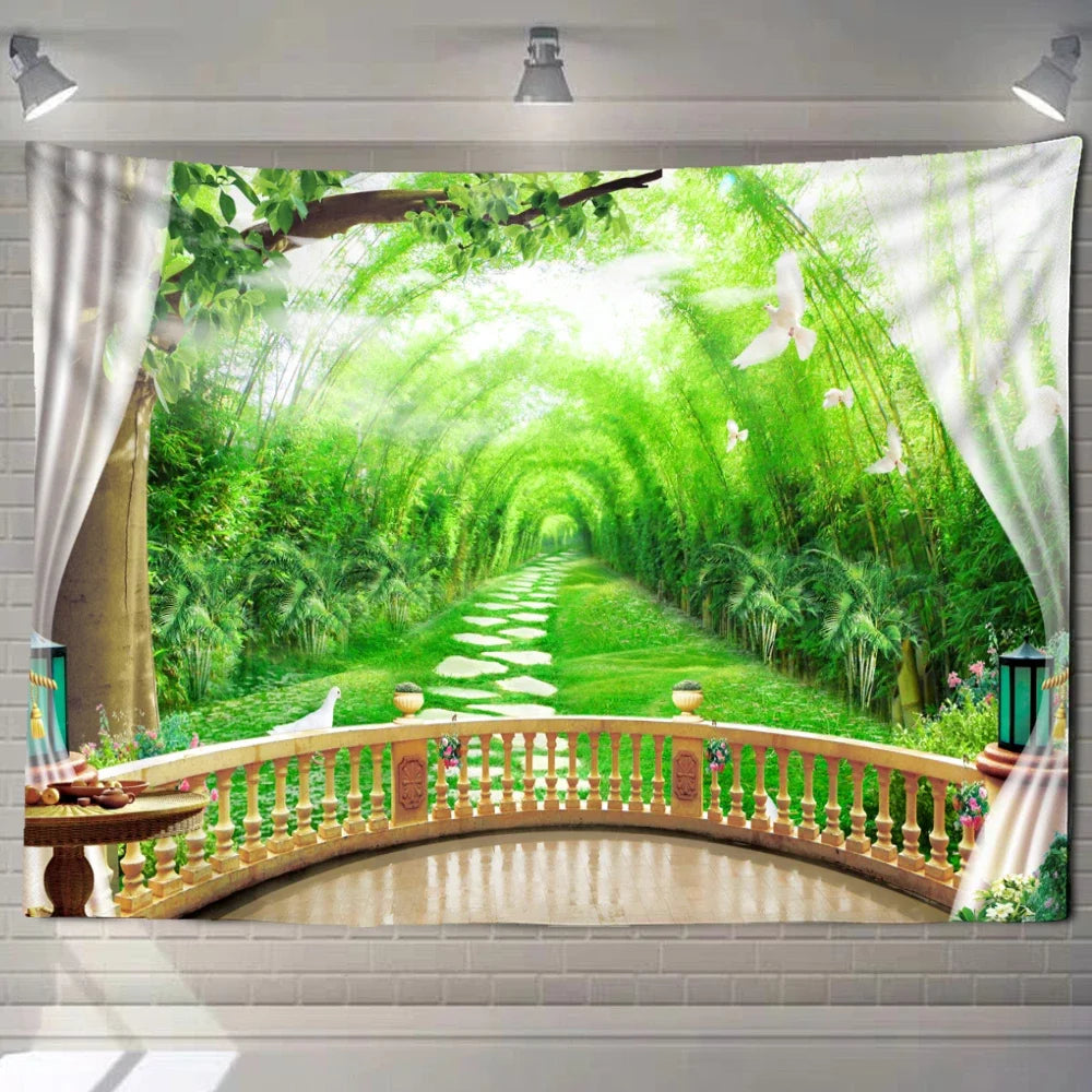 Natural ecological beach landscape imitation window art tapestry background wall room aesthetic living room home decoration