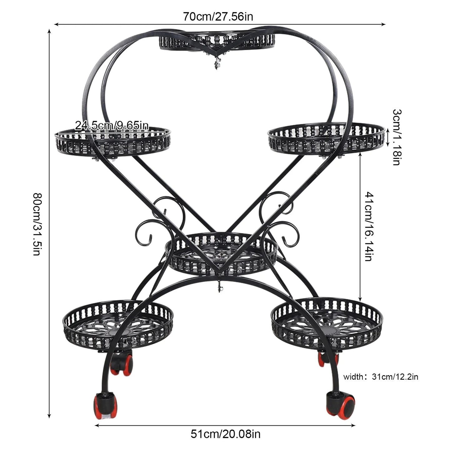 Heart Shaped 6 Pots Plant Flower Stand Metal Holder Shelf Black Storage Rack forn Living Room Indoor Garden Application