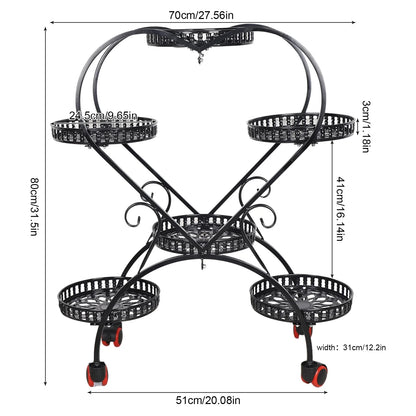 Heart Shaped 6 Pots Plant Flower Stand Metal Holder Shelf Black Storage Rack forn Living Room Indoor Garden Application