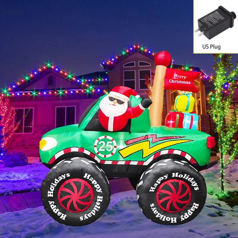 Outdoor Christmas Decorations Inflatable Toys Model Santa Vehicles Built-in LEDs Party New Year Ornament Xmas Garden Decor Props