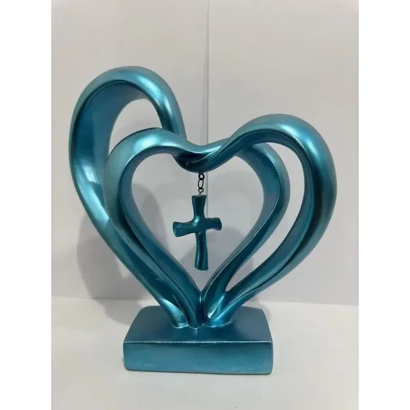Hearts Cross Sculpture Love And Faith Decor Modern Minimalist Religious Tabletop Accent For Home Or Office Desk Decoration Gifts