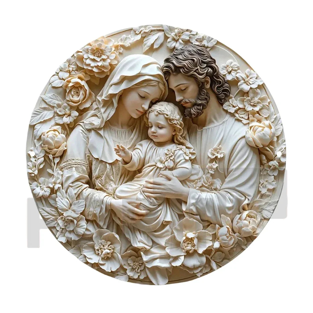 2D "Nativity" Christmas Themed Art Wreath Round Metal Sign,Home,room,Cafe, Farmhouse Office Wall Decor,Jesus Enthusiasts's Gift