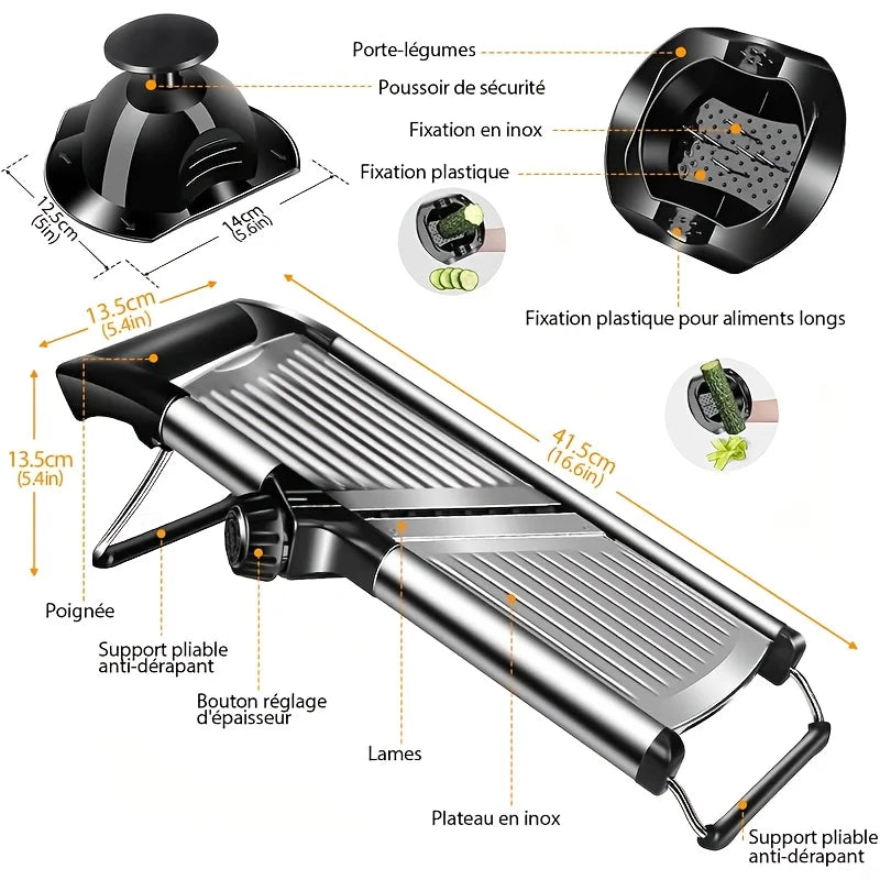 Stainless Steel Mandoline Slicer With Five Blades And Safety Holder