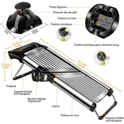 Stainless Steel Mandoline Slicer With Five Blades And Safety Holder