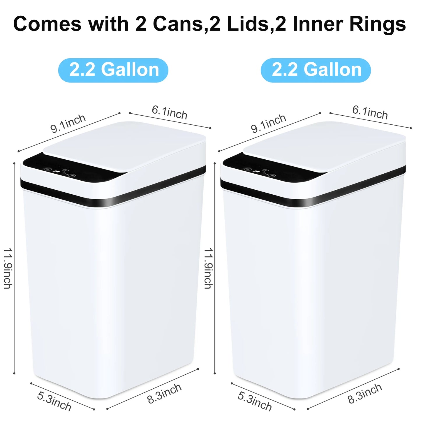 2 Pack 12L Trash Cans Motion Sensor Slim with for Lid White