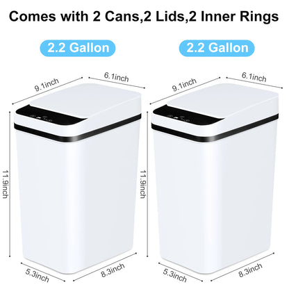 2 Pack 12L Trash Cans Motion Sensor Slim with for Lid White