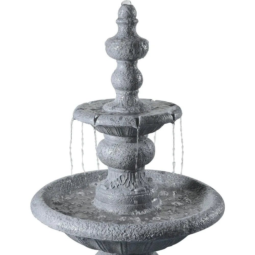 Two-Tier Outdoor Water Fountain with Icy Stone Texture for Serene Living Spaces