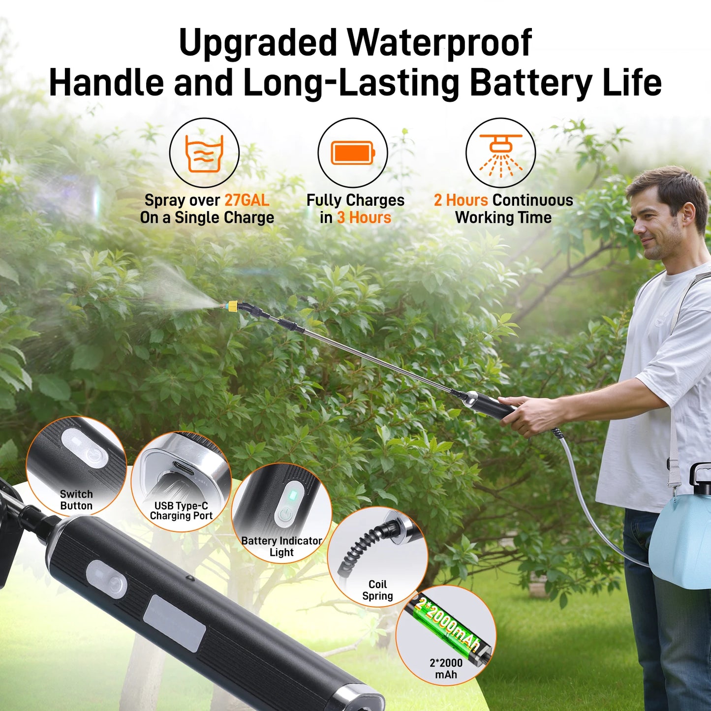 2.1 Gallon Electric Garden Sprayer with Adjustable Shoulder Strap/ Waterproof Handle/ Automatic Plant Mister/ 2000mAh Battery
