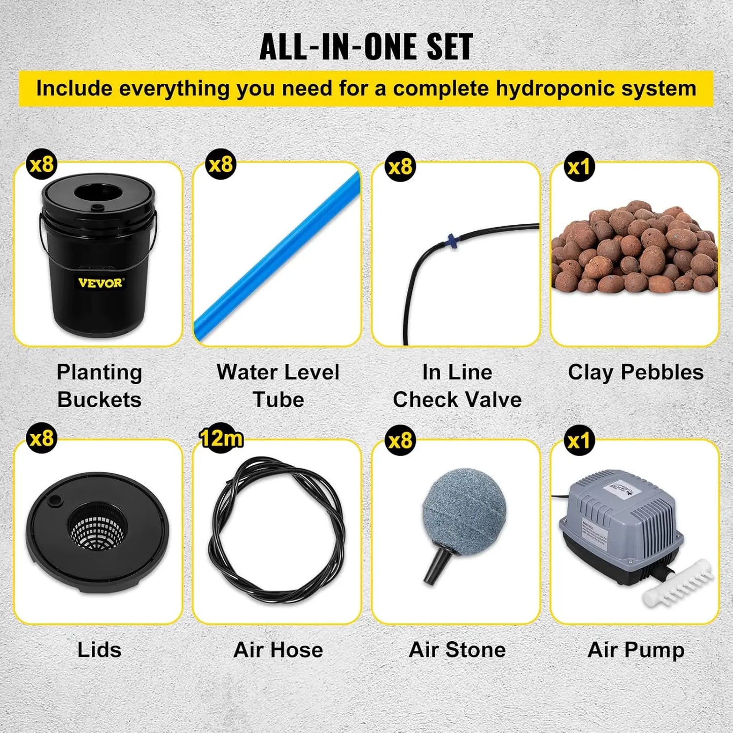 XMSJ DWC Hydroponic System Eight Buckets Kit With Pump