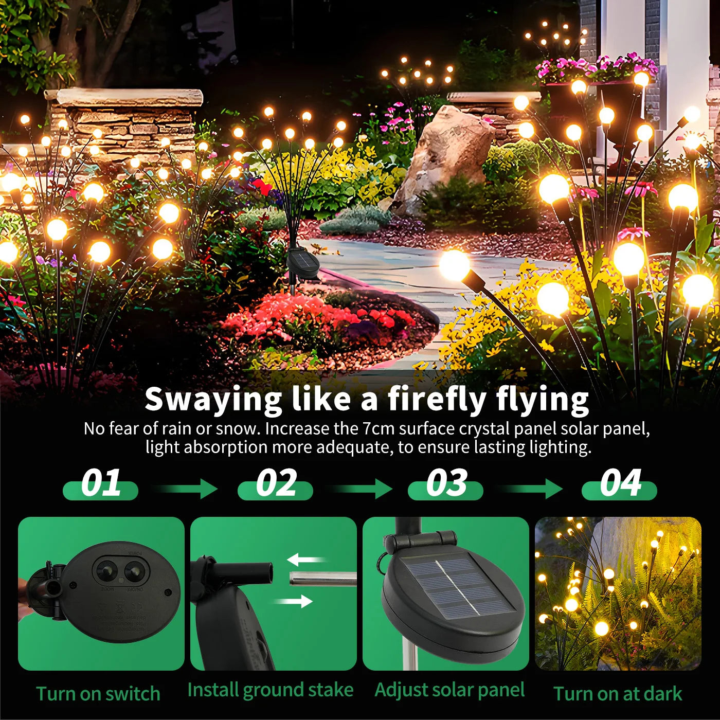 8-Head Solar Firefly Stake Lights Outdoor Garden Decoration Waterproof