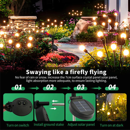 8-Head Solar Firefly Stake Lights Outdoor Garden Decoration Waterproof