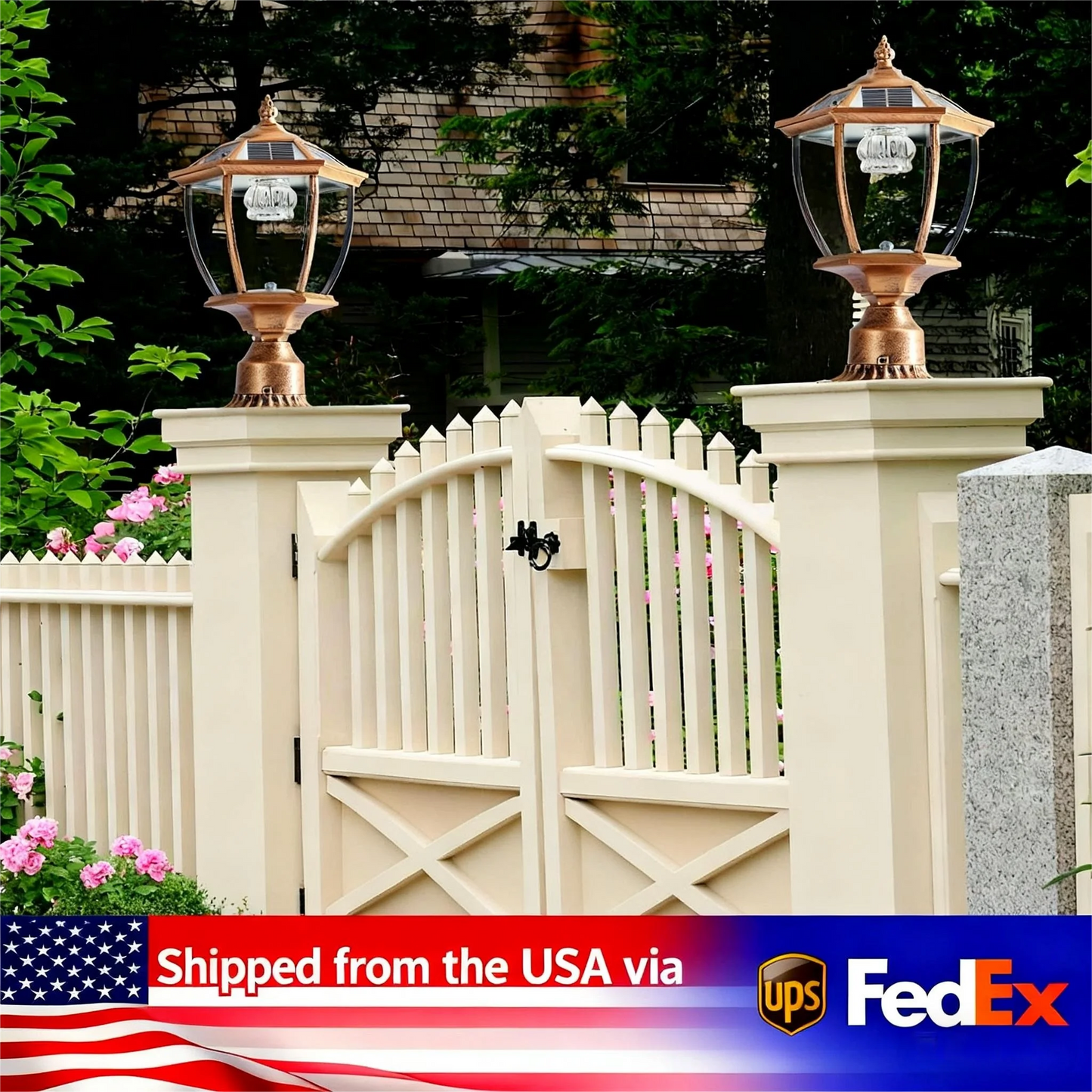 Vintage Solar LED Post Light Outdoor Lamp Automatic On Off