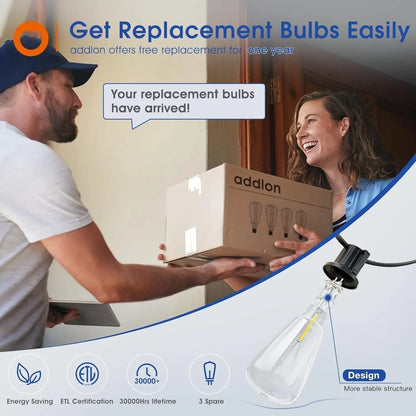 Addlon Outdoor LED String Lights Dimmable Waterproof Shatterproof Bulbs