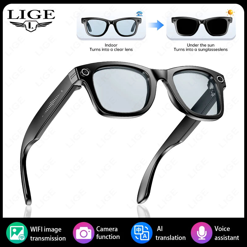LIGE Camera Smart Glasses With Photochromic Lenses AI