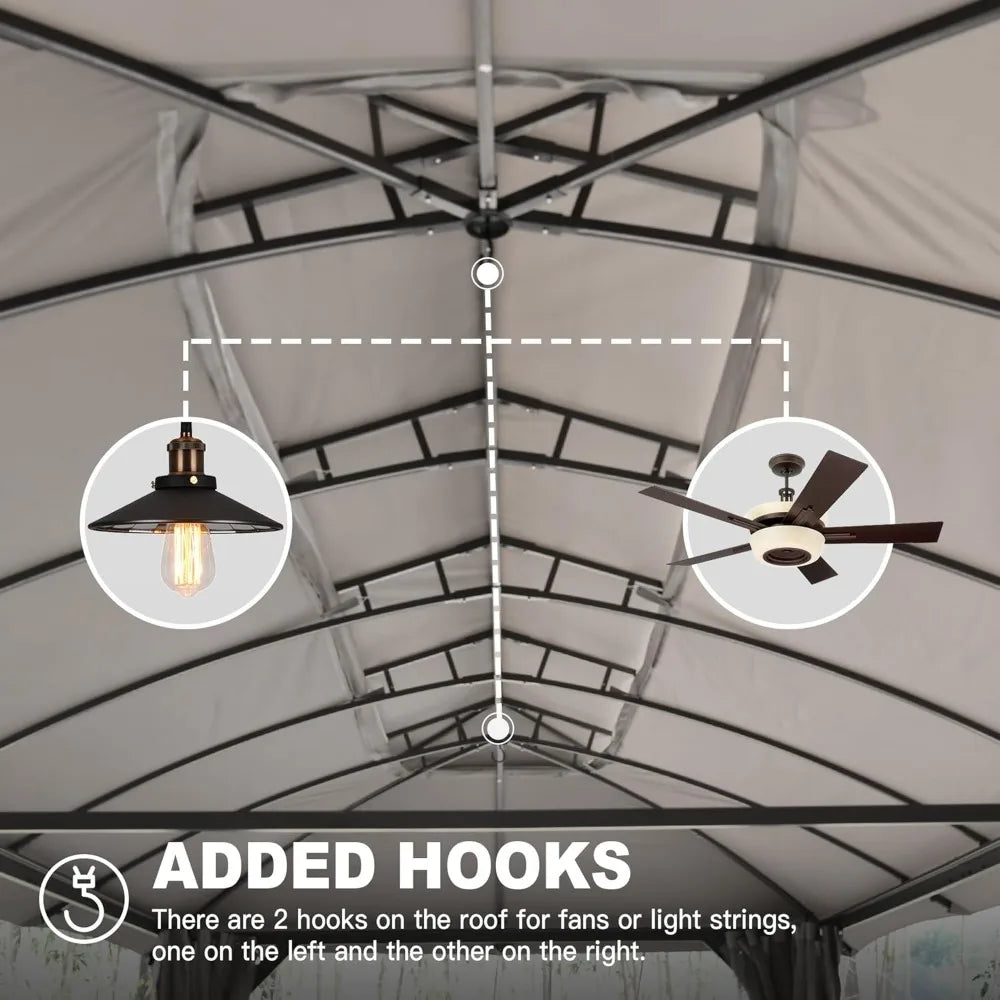 Domi Gazebo 10x20FT, Outdoor Gazebo with Double Roofs, Privacy Curtains, Mosquito Nettings, Heavy Duty Metal Frame Party Tent Ca