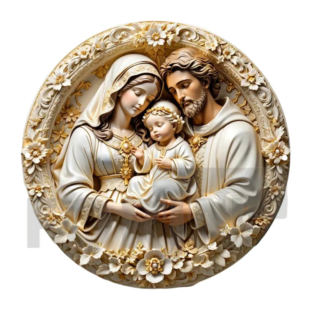 2D "Nativity" Christmas Themed Art Wreath Round Metal Sign,Home,room,Cafe, Farmhouse Office Wall Decor,Jesus Enthusiasts's Gift